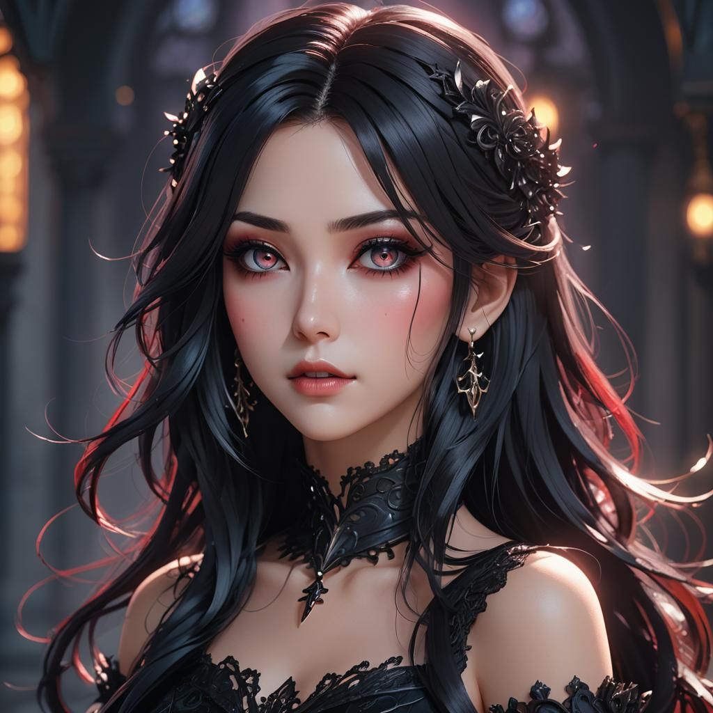 Anime Portrait of Gothic Woman in 3D
