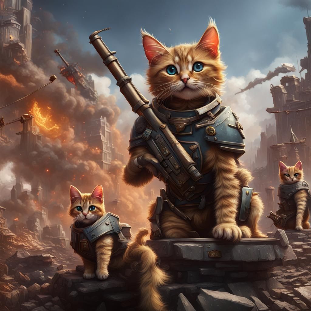 Fantastical War Kittens Rescue Mission, Digital Art