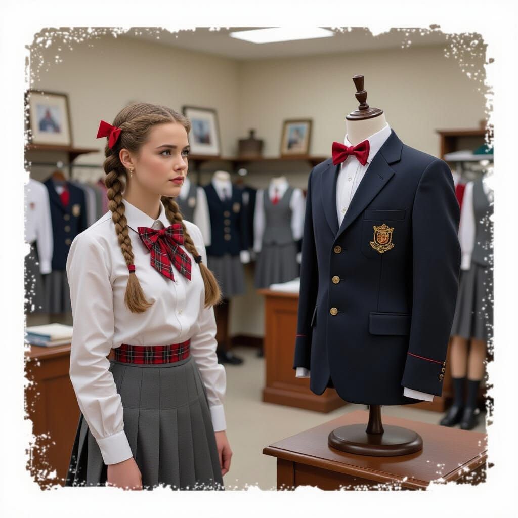 Nostalgic Film Photo of a Woman in Schoolgirl Outfit