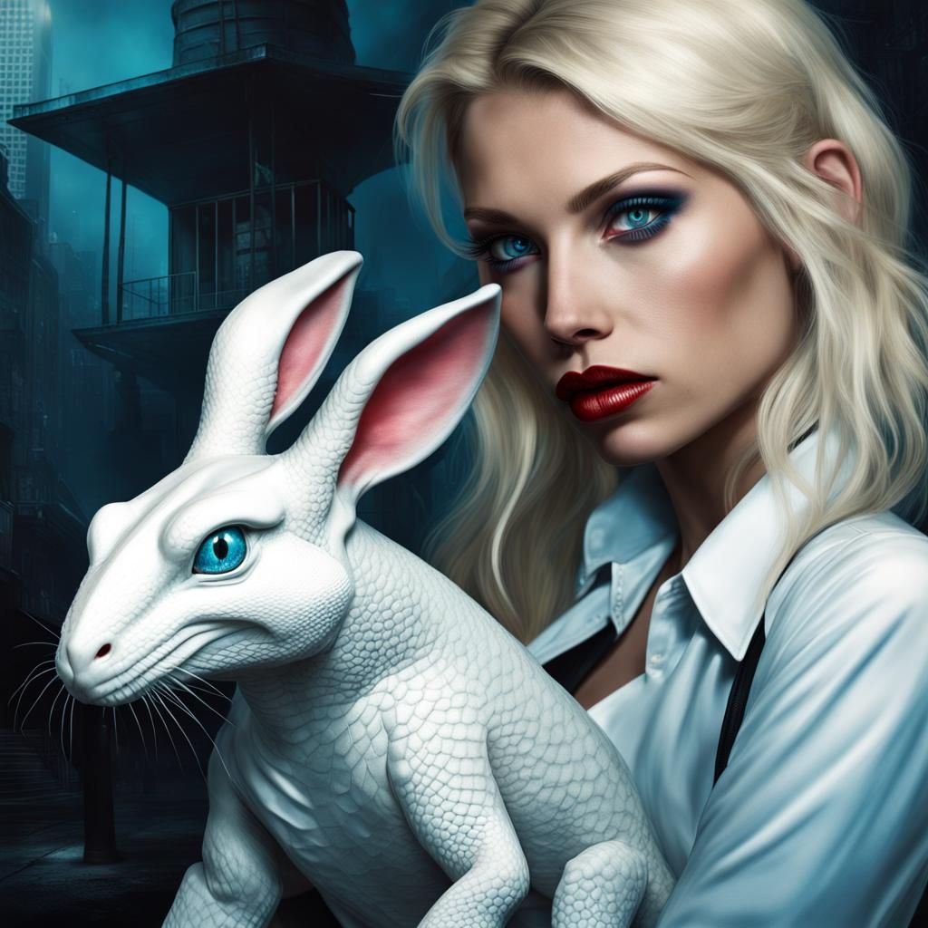 Hyperrealistic Gangster Woman with Mythical Creatures