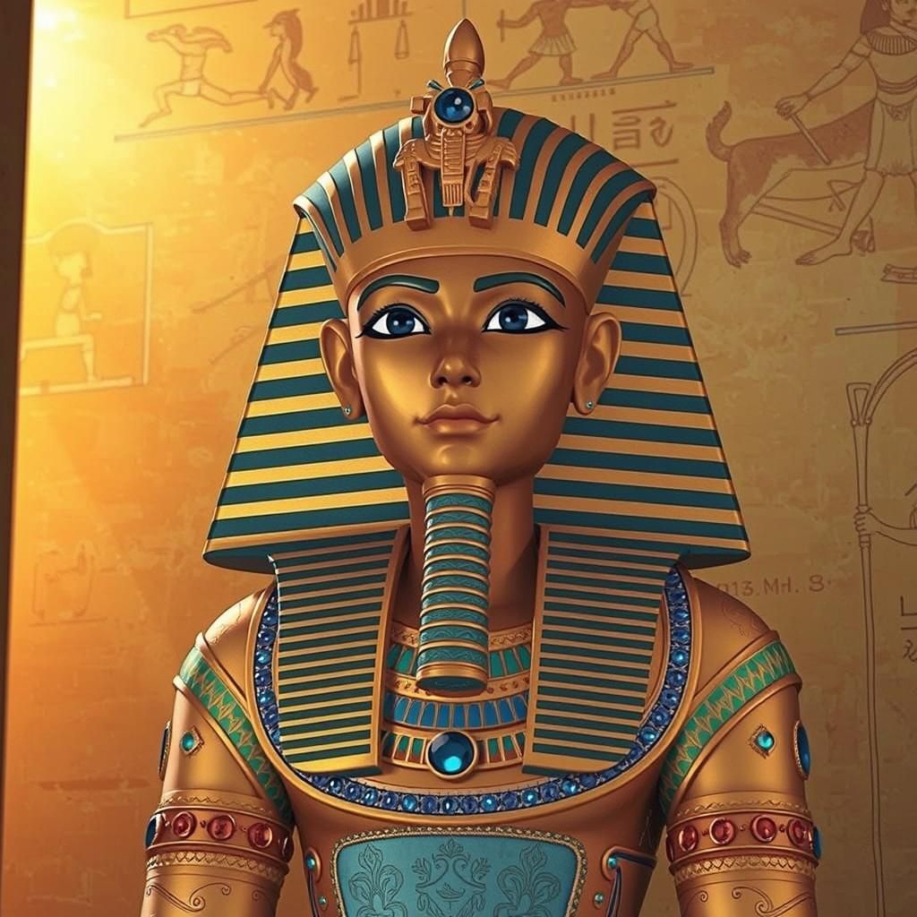 Pharaoh Tutankhamun on His Throne in Anime Style