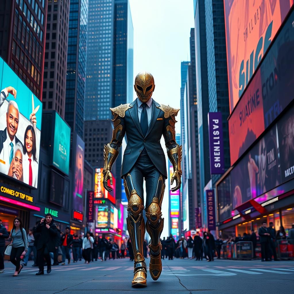 Humanoid Number Six Walks Wall Street in Hybrid Art Style