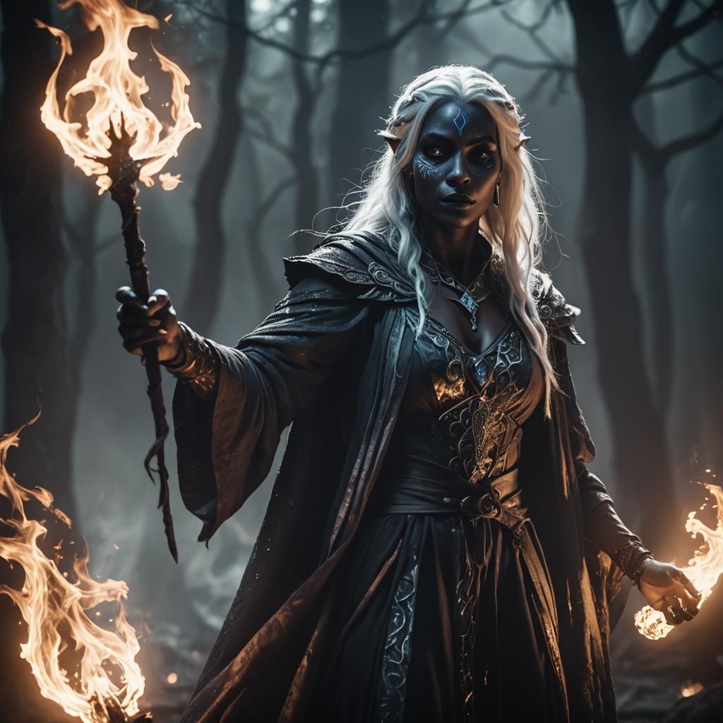 Drow Sorceress in Eerie Faerie Fire Light
