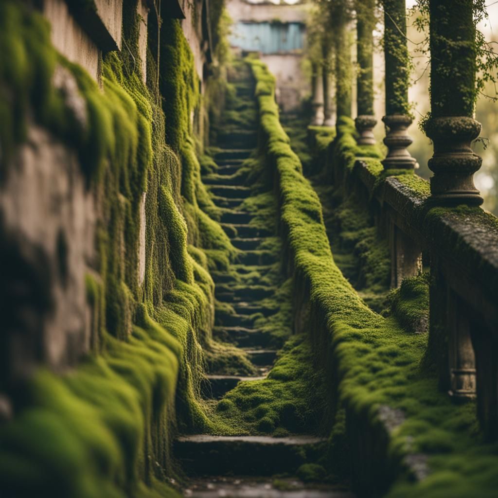 City Overgrown with Vines and Moss
