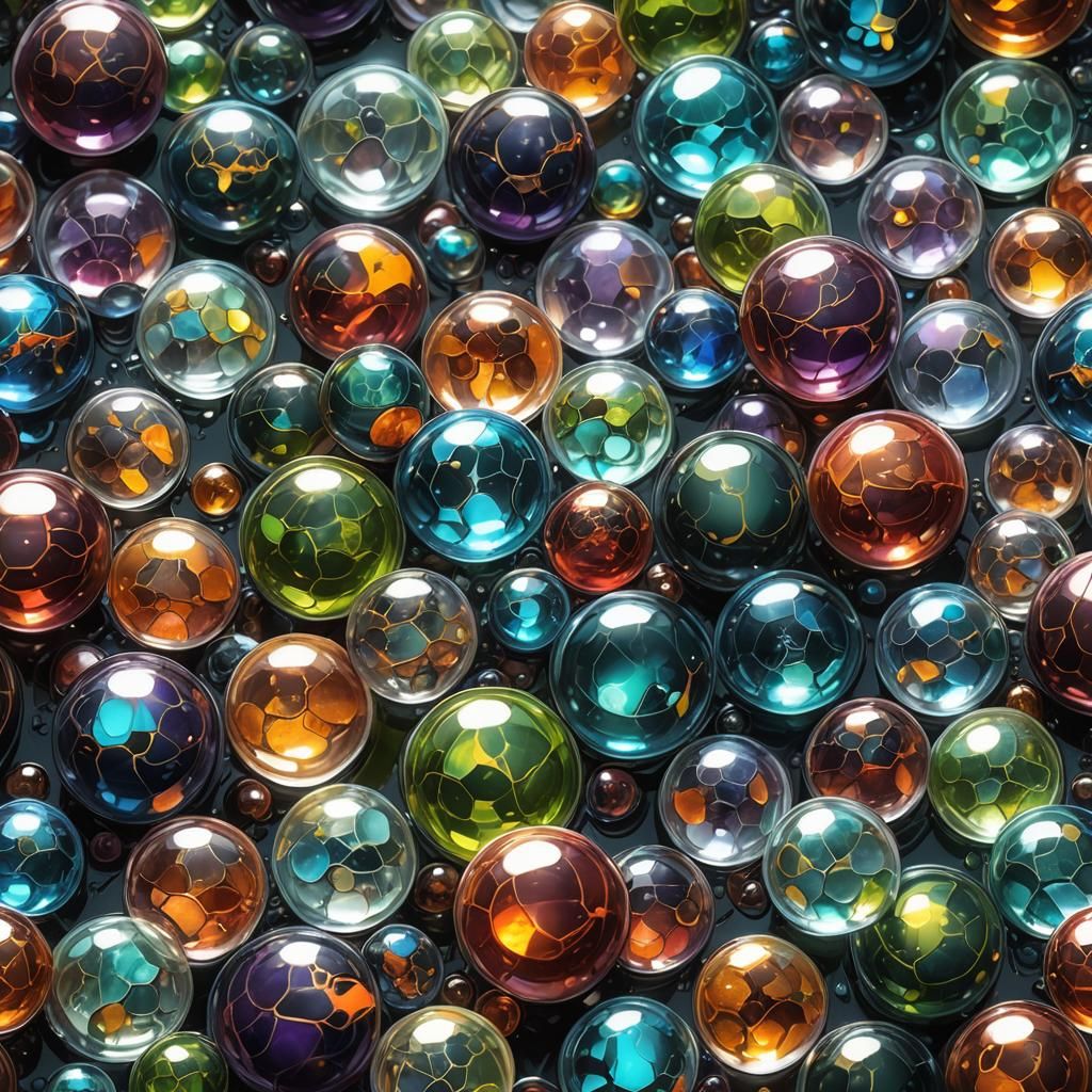 Monstrous Glass Marbles in Anime Style