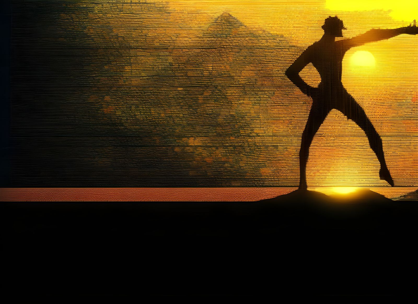 Silhouette of Horned Creature in Mountain Sunset