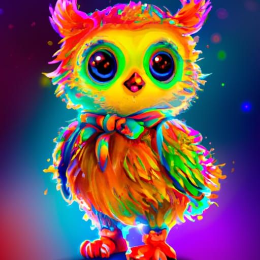 Adorable Chibi Owl Portrait in Neon Art Style