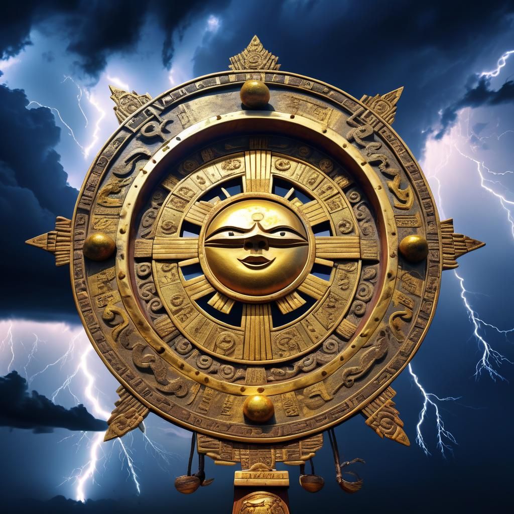 Golden Gong in Sky with Lightning Eye