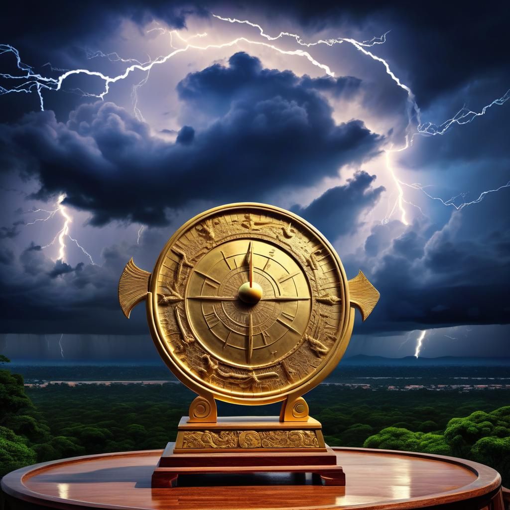 Golden Gong in Sky with Lightning