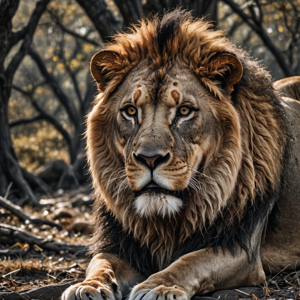 Hyperrealistic Lion Portrait in Sharp Focus