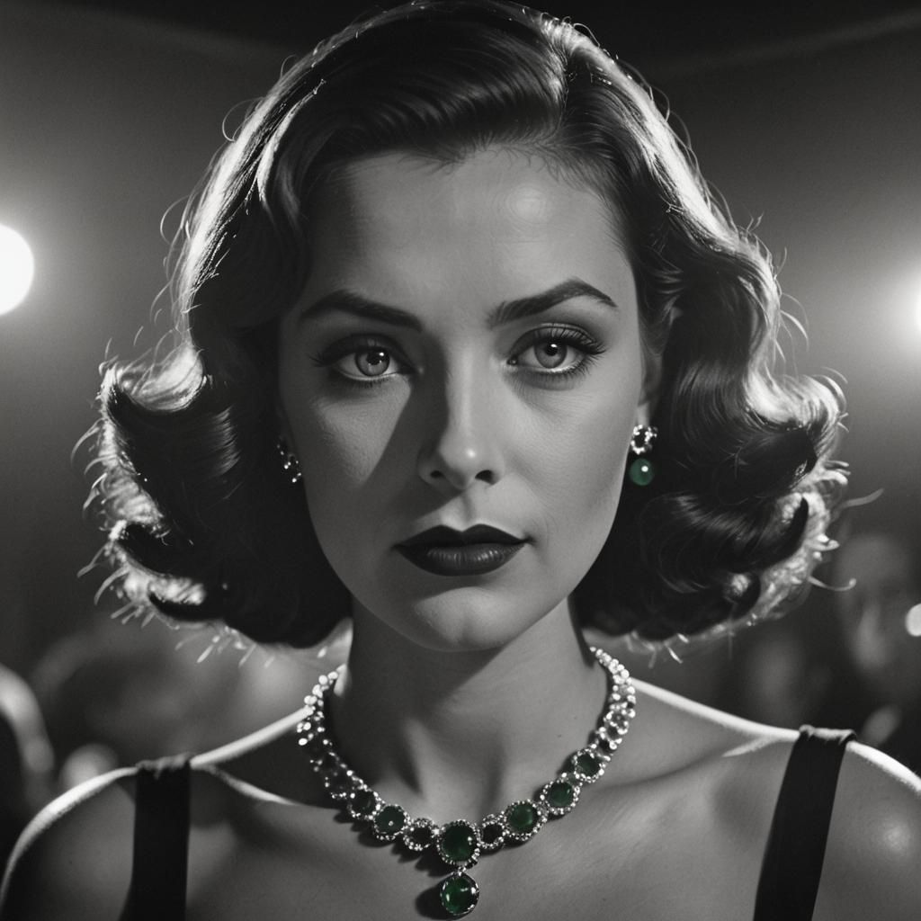 Film Noir Starlet in Nightclub with Jade Necklace