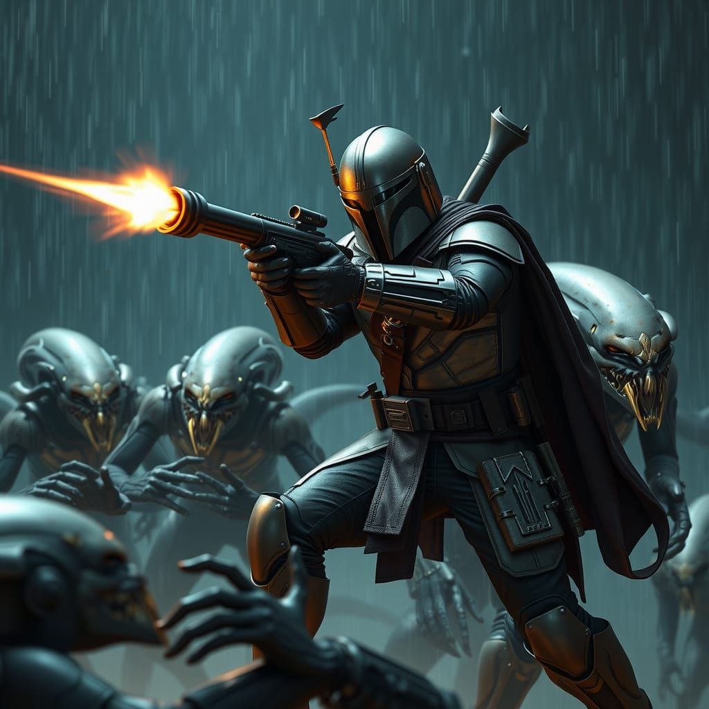 A Mandalorian Super Commando versus an onslaught of HR Ginge...