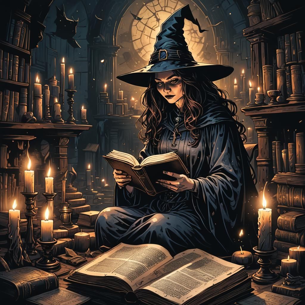 Dark Academia Witch Reading by Candlelight