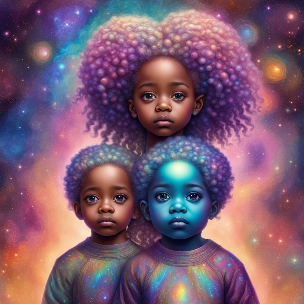 Iridescent Twins: Holographic Astral Illustration