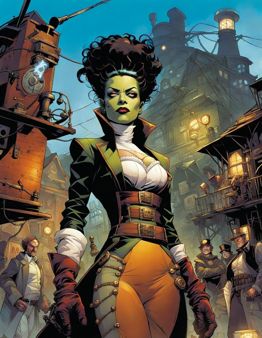 Steampunk Bride of Frankenstein in Winter Village