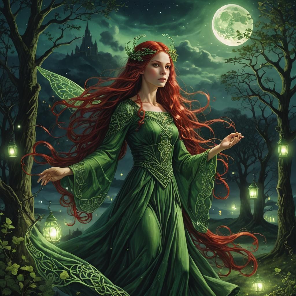 Enchanting Green Fairy in Celtic Dress