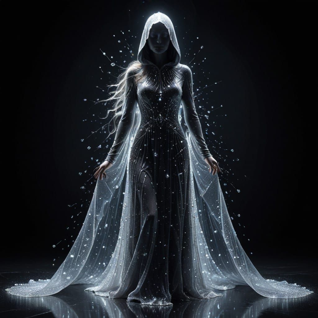 Ethereal Crystal Goddess in Snowy Reflection