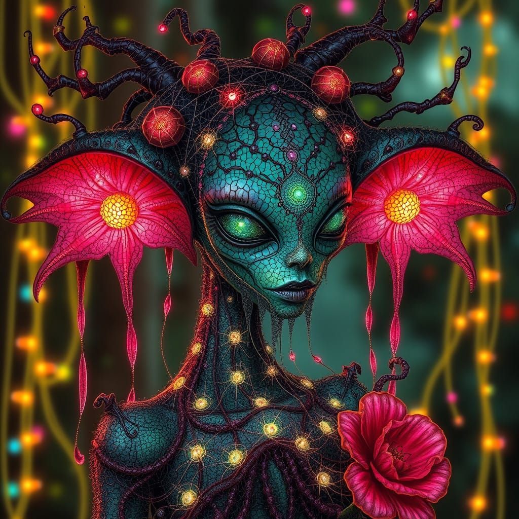 Exquisitely Beautiful Alien Goddess in Blossoming Wilderness