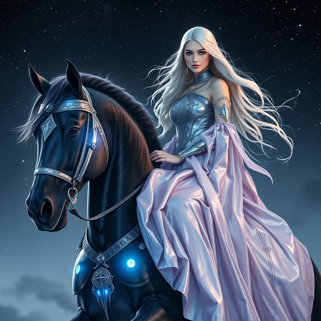 Celestial Warhorse Rider in Fantasy Art Style