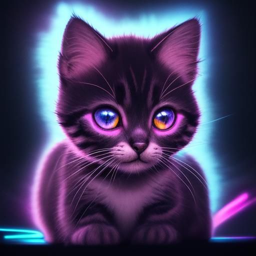 Synthwave Kitten with Hypnotic Eyes