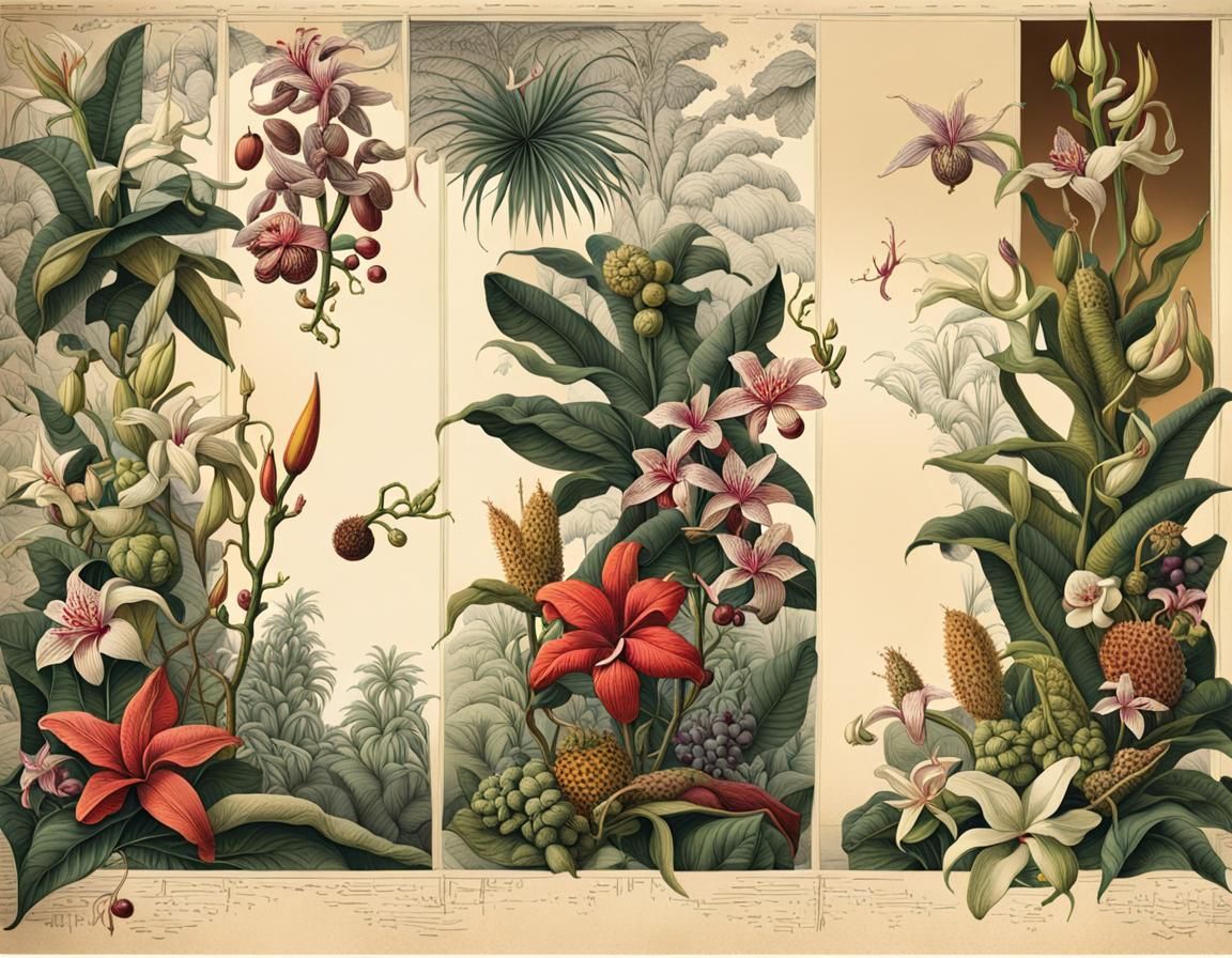 Tropical Spice Trade: Botanical Collage Illustration
