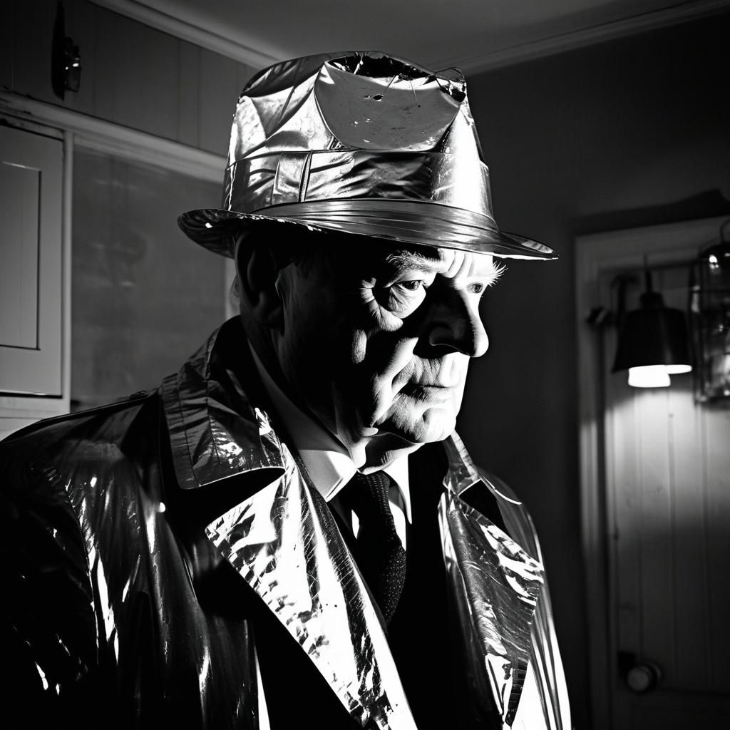 Tin Foil Hat Superhero in British Film Noir Style