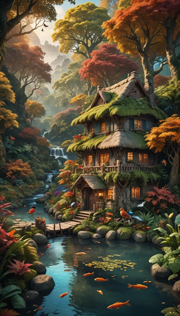 Jungle Cottage Scene in Digital Matte Painting Style