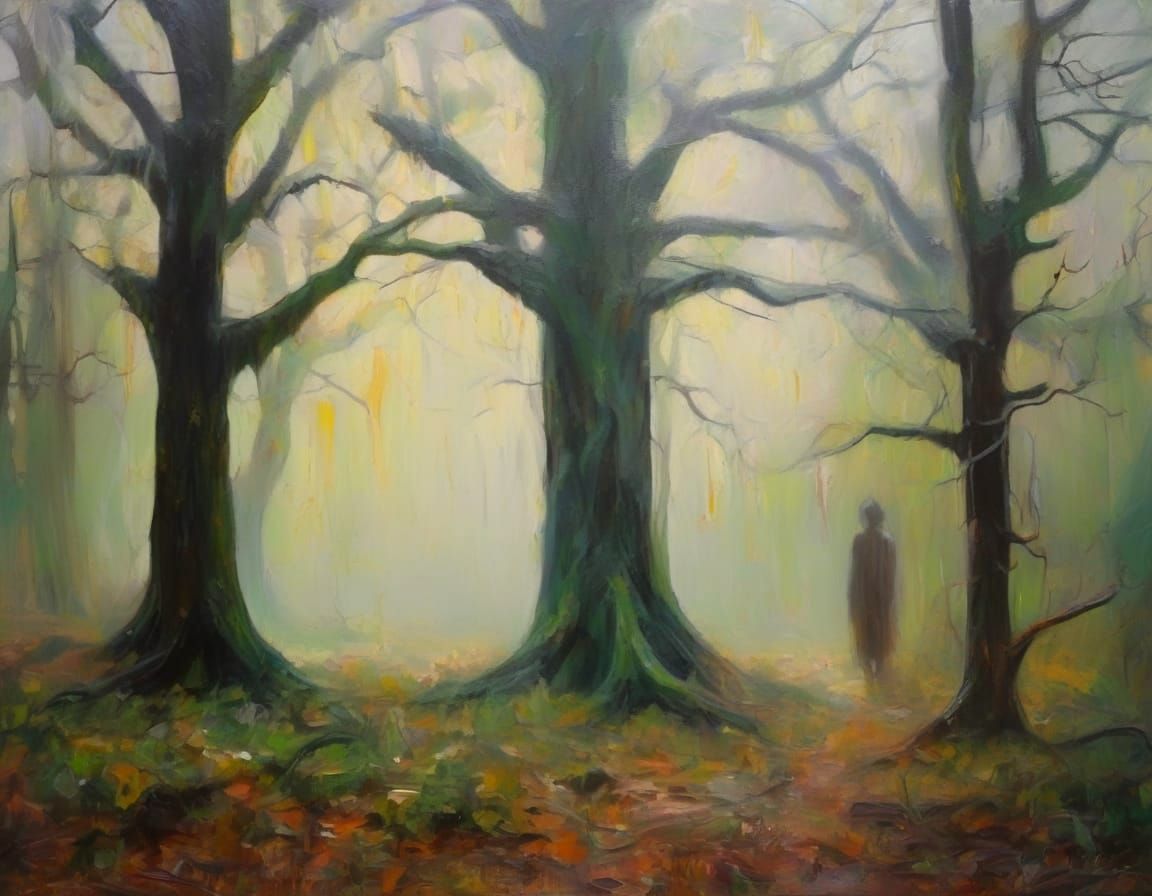 misty eldritch forest apparition impasto
