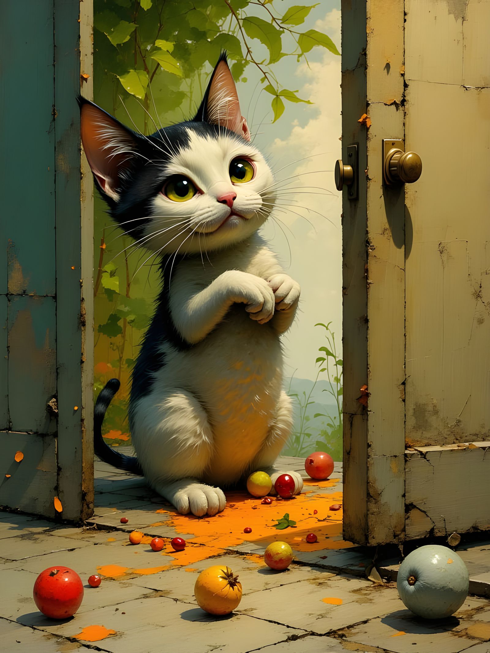 Whimsical Cat's Horrified Food Spill