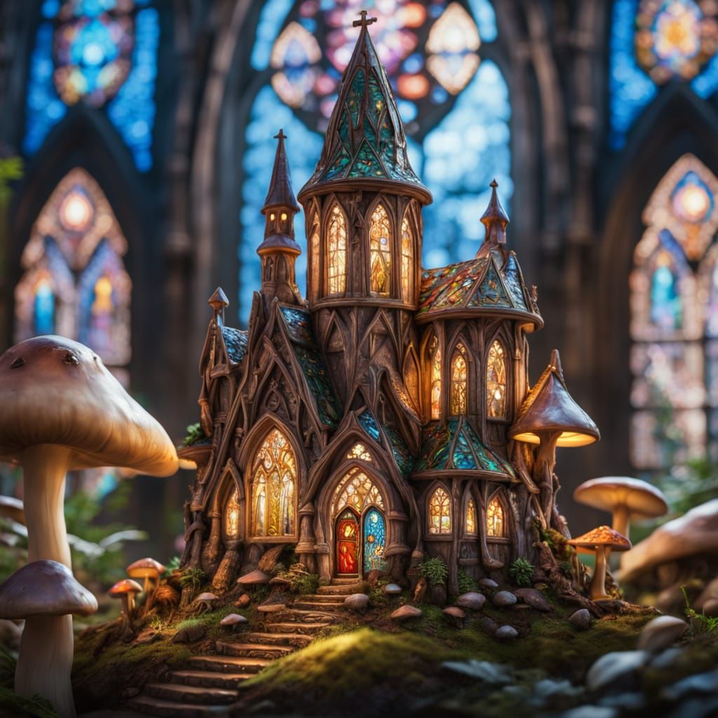 Cathedral on Mushroom in Forest: Macro Photography