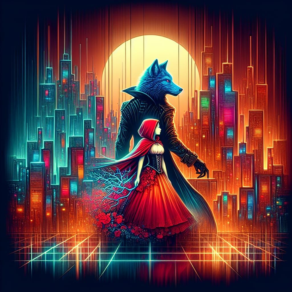 Red Riding Hood and Wolf in Cyberpunk Future