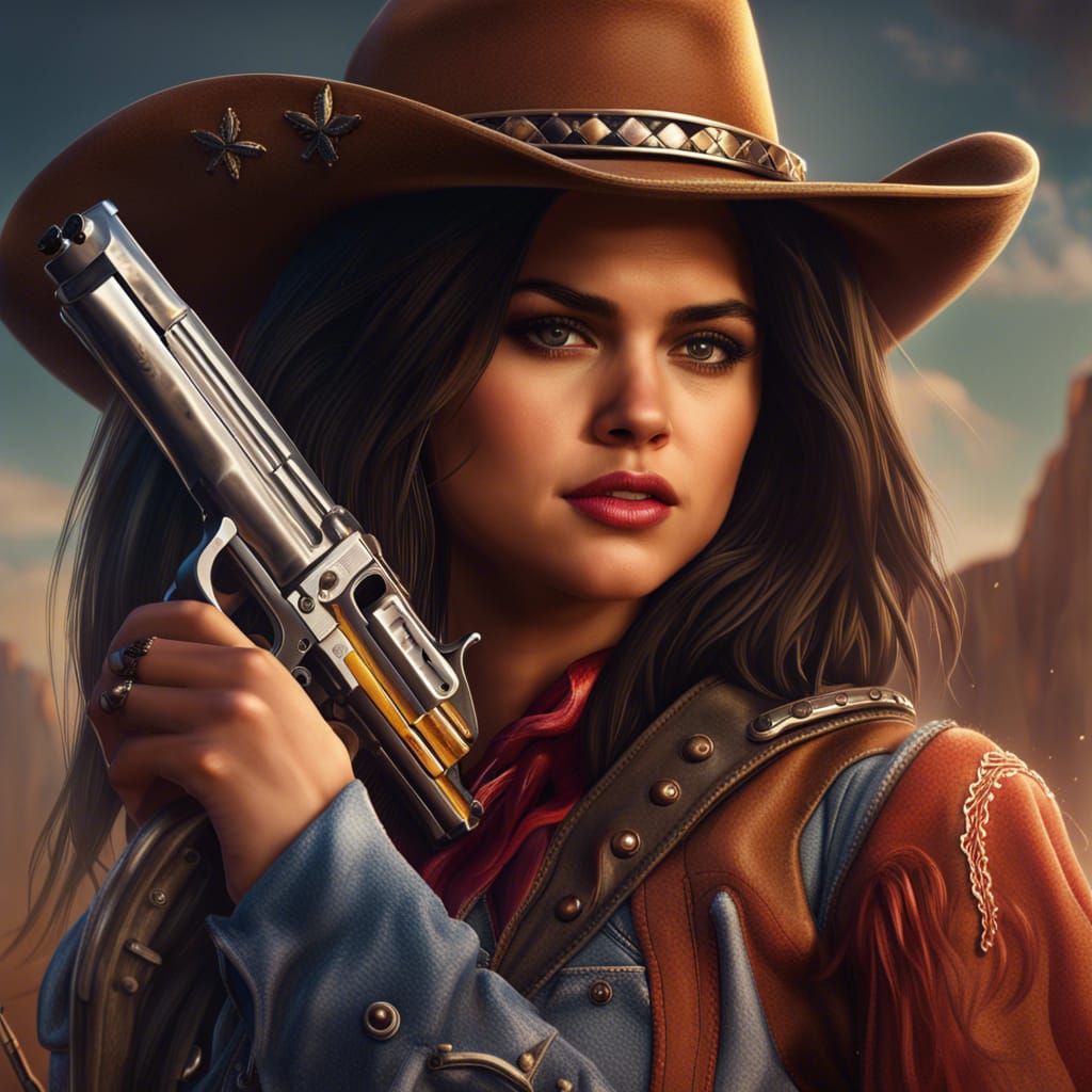 Selena Gomez as Cowgirl: Photorealistic Digital Portrait
