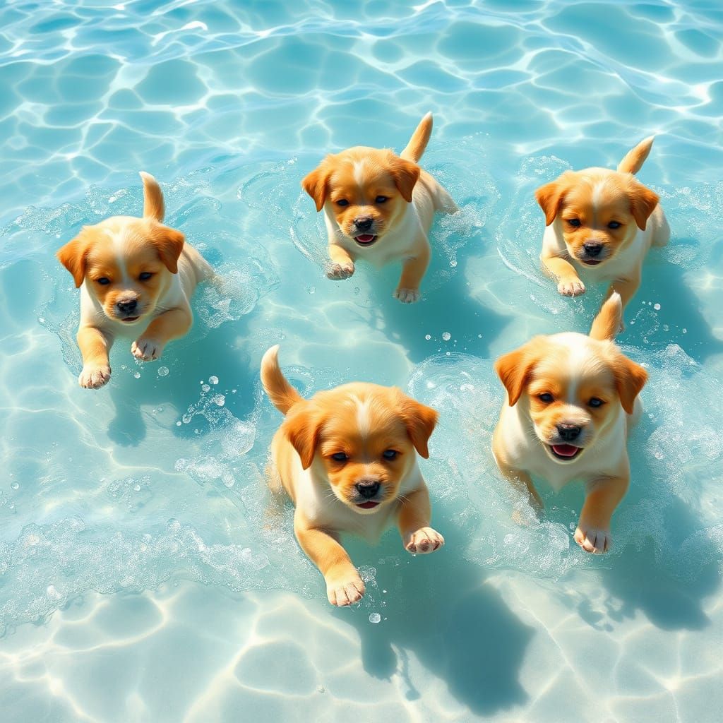 Playful Puppies on a Sunny Beach in Whimsical Style