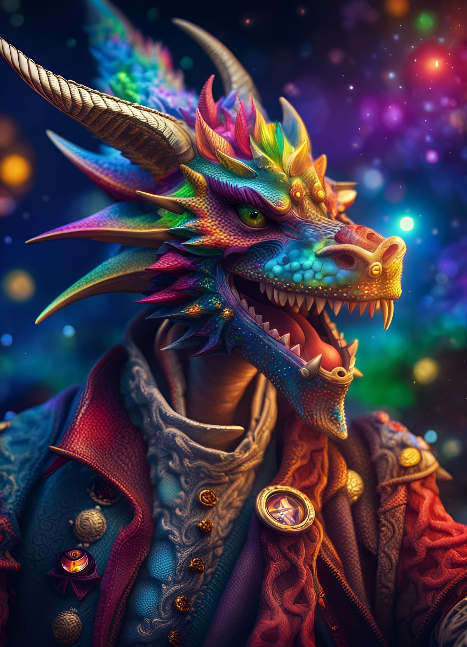 Rainbow Dragon Pirate in Starry Night: Cosmic Art