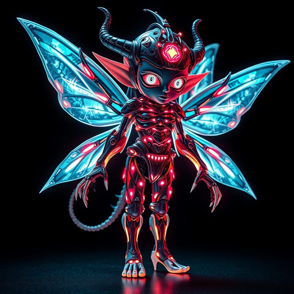 Cyberpunk Elven Pixie Cyborg in Dramatic Black Light