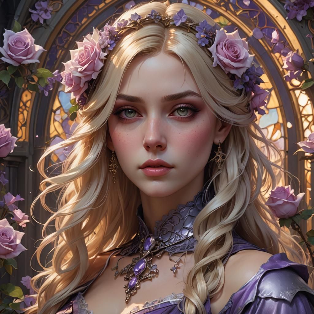 Lilac Blonde Lady: Gothic Portrait in 8K