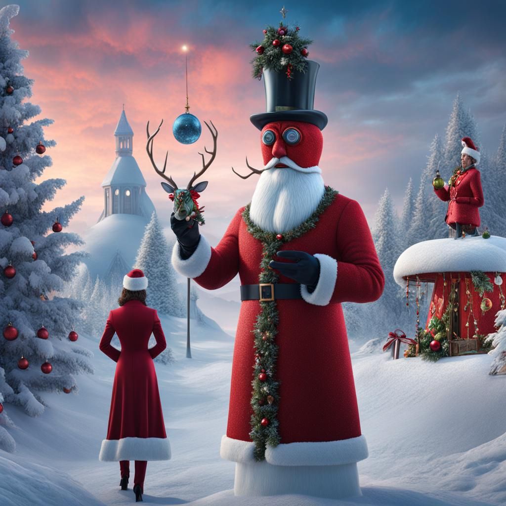 Surreal Christmas Scene in Expressionist Style