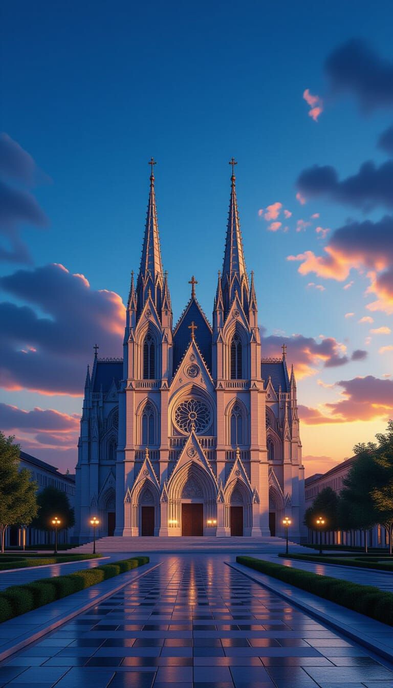 Renaissance Cathedral at Sunset: Detailed Matte Painting