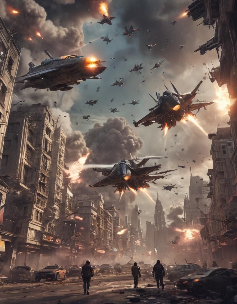Cyberpunk Cityscape in Turmoil as Alien Forces Descend