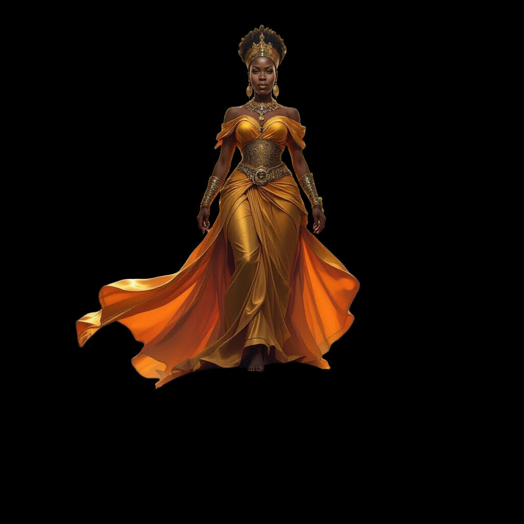 Regal African Queen Commands Globe in Fantasy Art Style