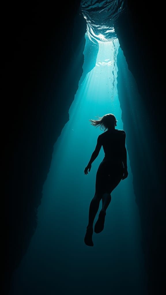 Diver in Abyss: Cinematic Underwater Scene