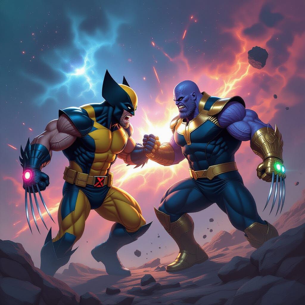 Wolverine Thanos Hybrid in Cosmic Battle