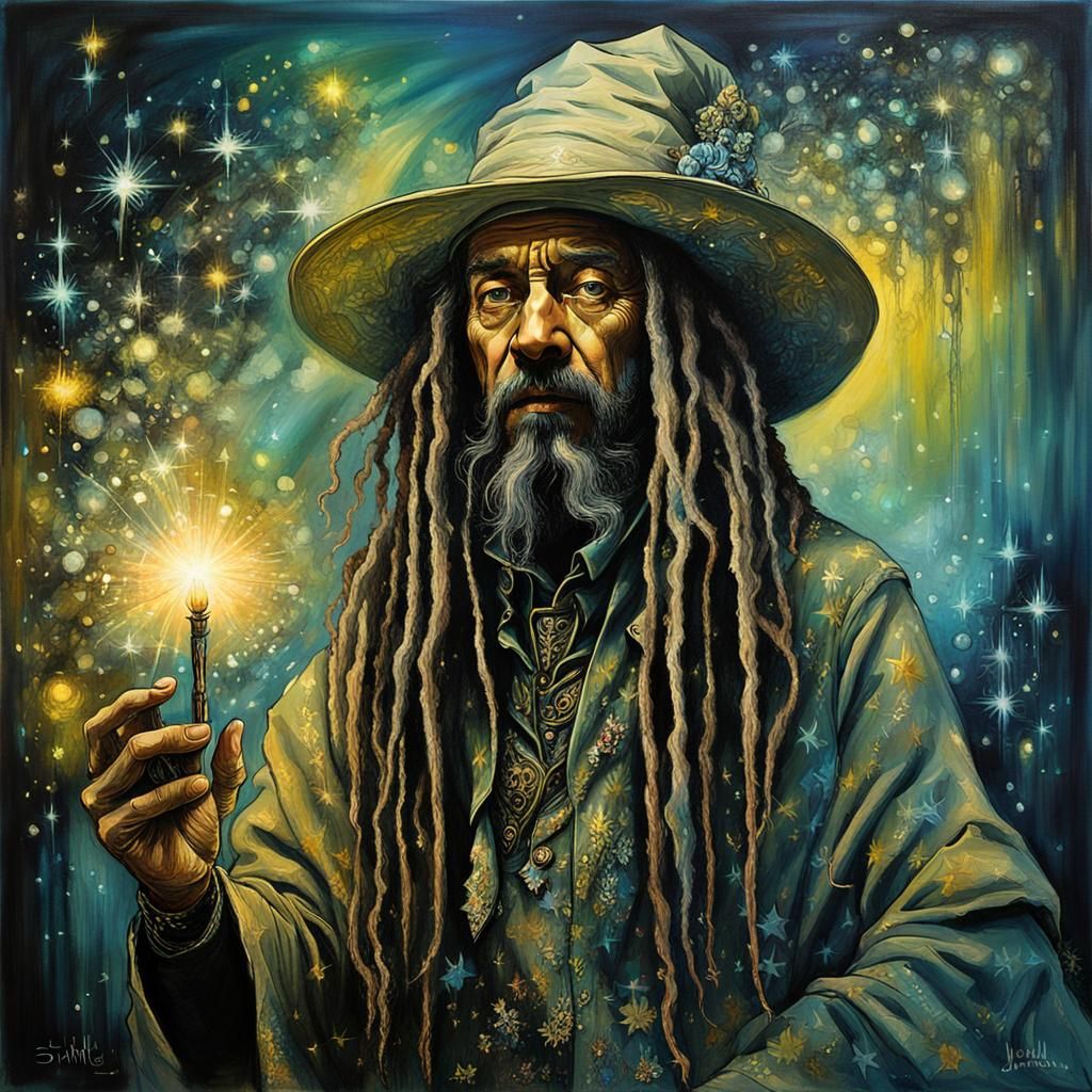 Elaborate Elf Wizard Casting Spell in Surreal Style