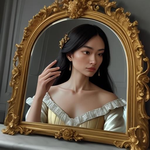 Baroque Portrait: Woman Admiring Herself, Oil Painting