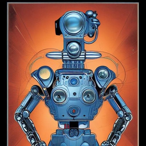 Robot Villain in Modern Comic Book Art Style