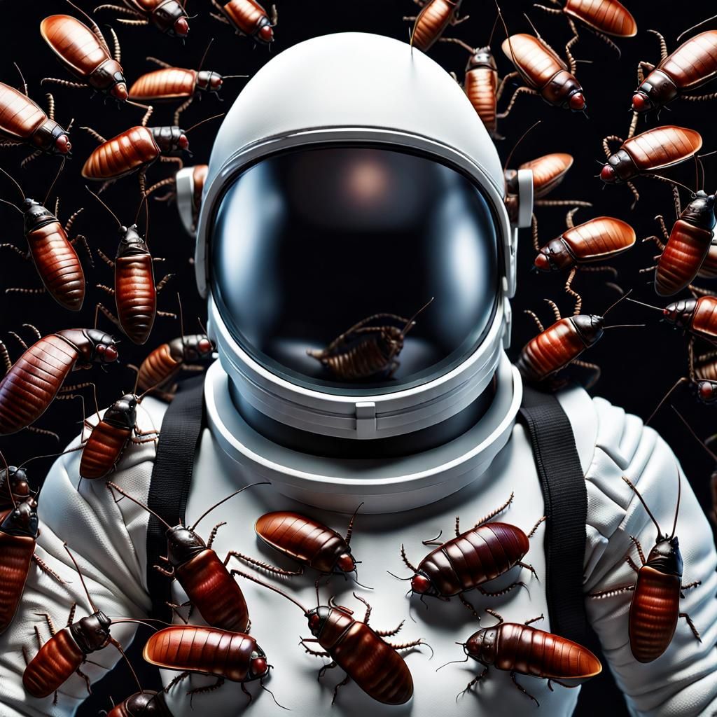 Astronaut Helmet Swarm: Cockroach Horror in 8K