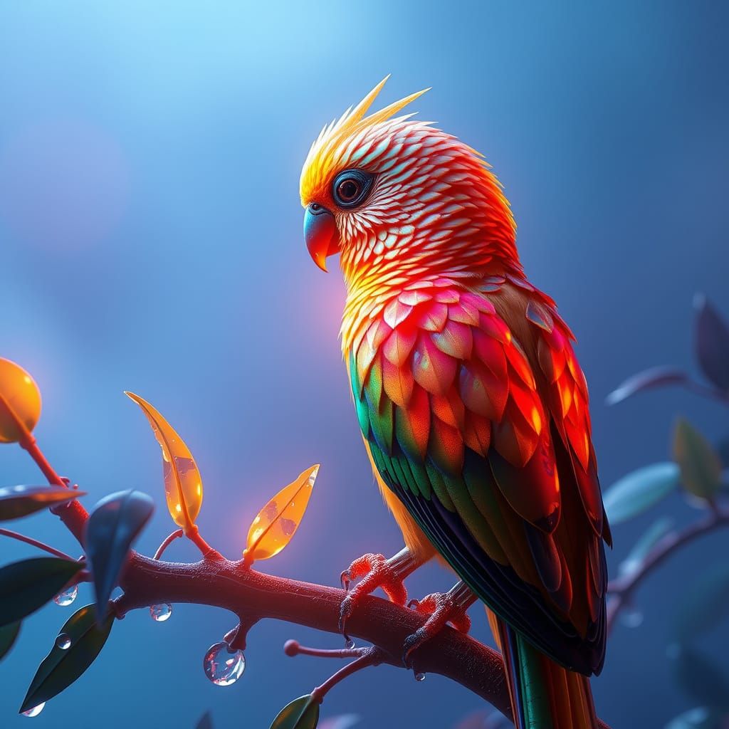 Alien Bird in Dawn Light with Crystalline Feathers