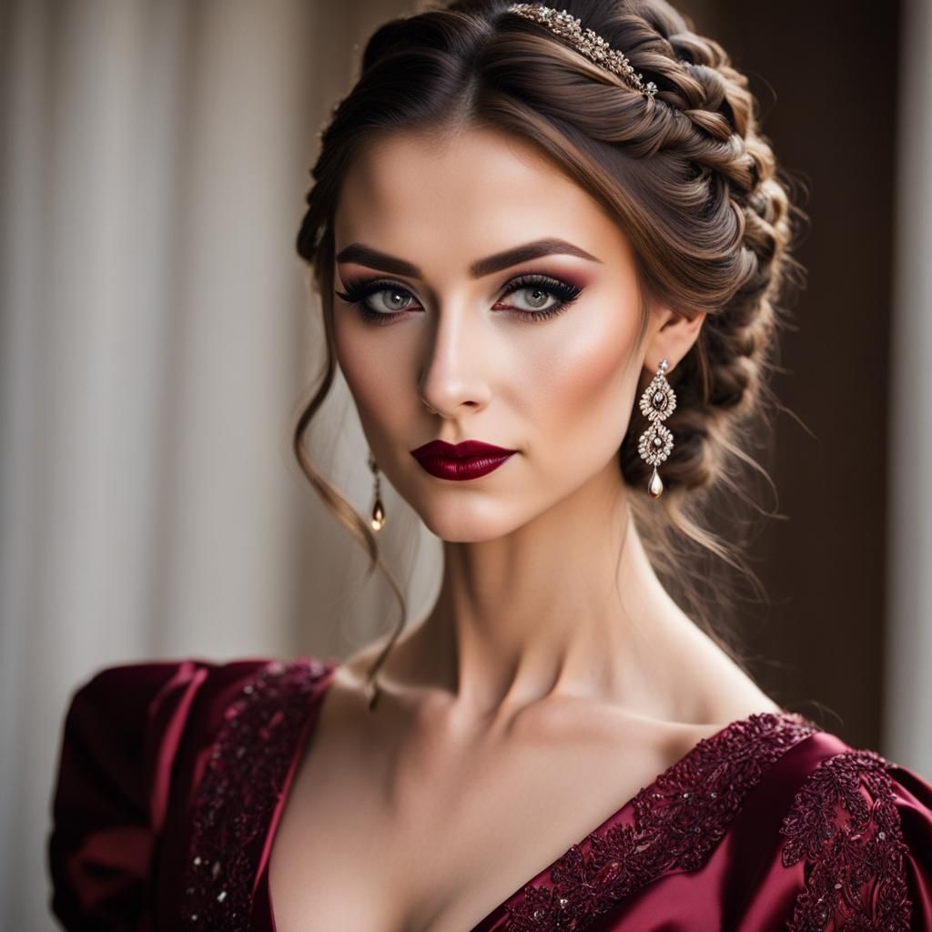 Teenage Girl in Red Gown: Digital Matte Painting