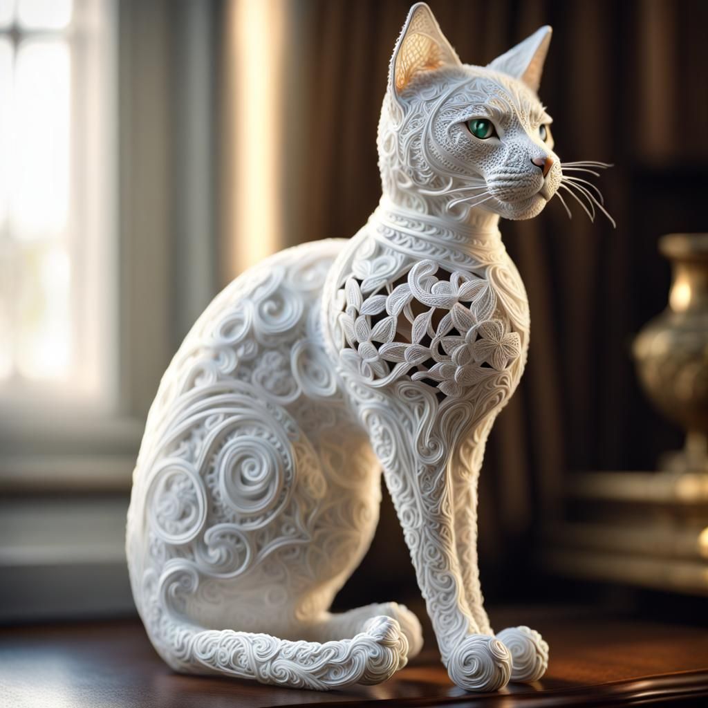 Lace Cat Sculpture in High Resolution