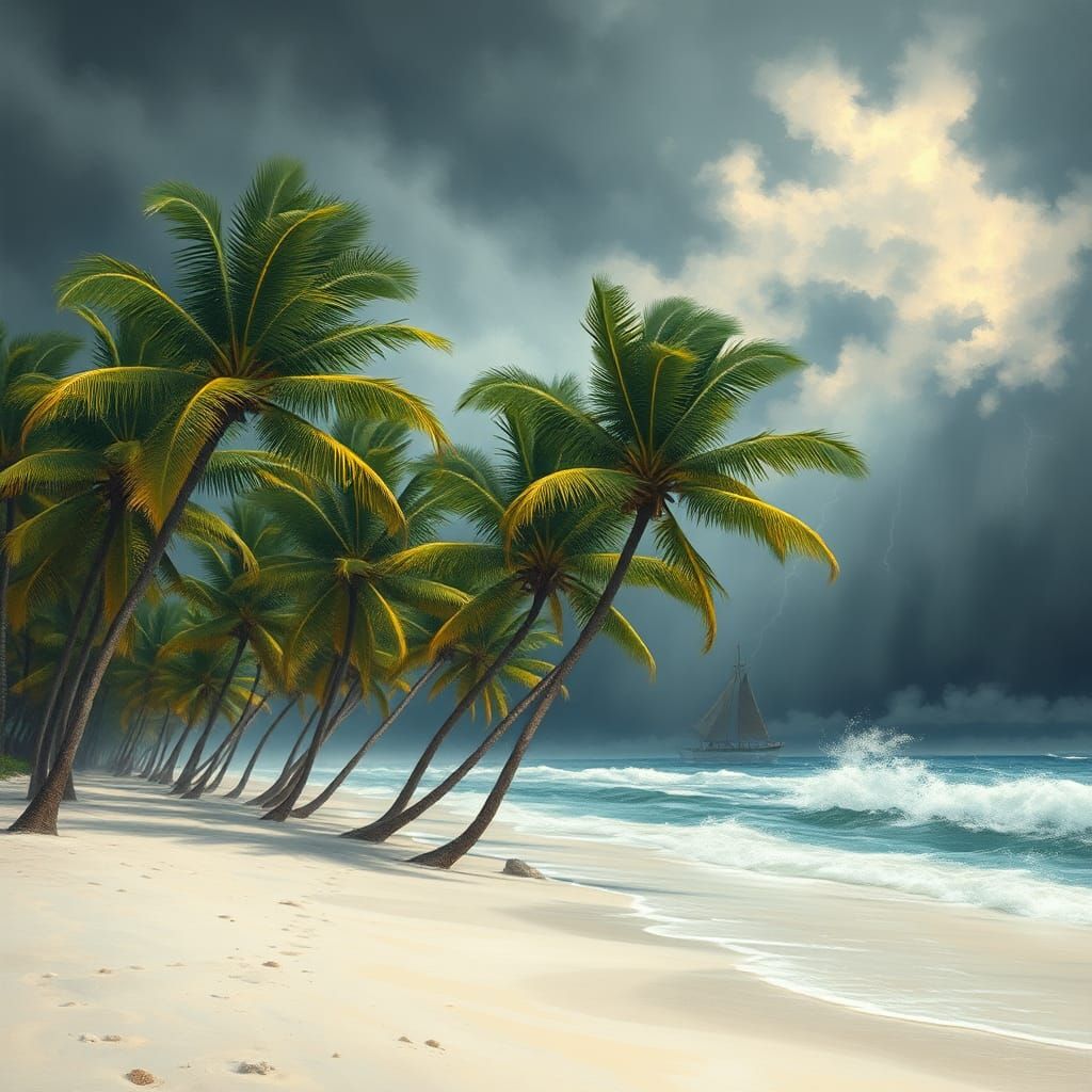 Monsoon Winds Batter Tropical Beach: Dramatic Landscape